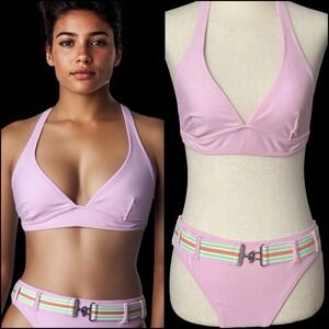 Spiegal Two Piece Belted Swimsuit Bikini Women's Size 8 Pink Halter Top Retro